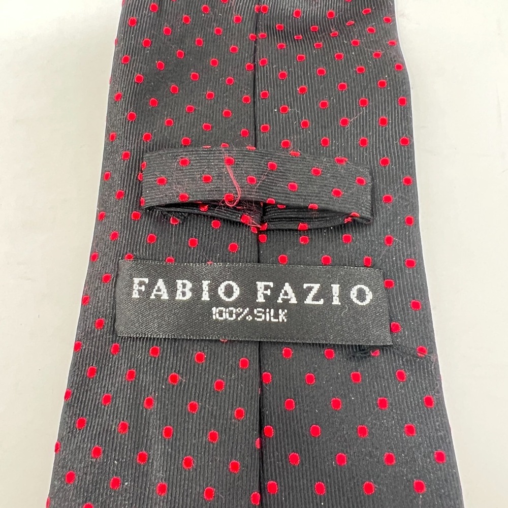 Fabio Fazio 100% Silk‎ Hand Made Men's Tie Geometric Black Red Lightweight - Picture 7 of 9